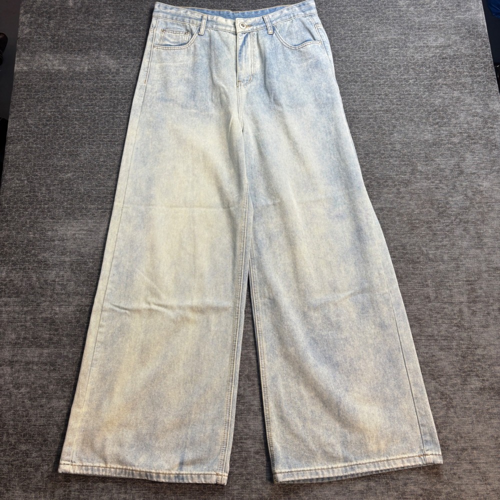 Unbranded Mens Light Wash Wide Leg Baggy Denim Jeans 33x24 Streetwear Retro Y2K